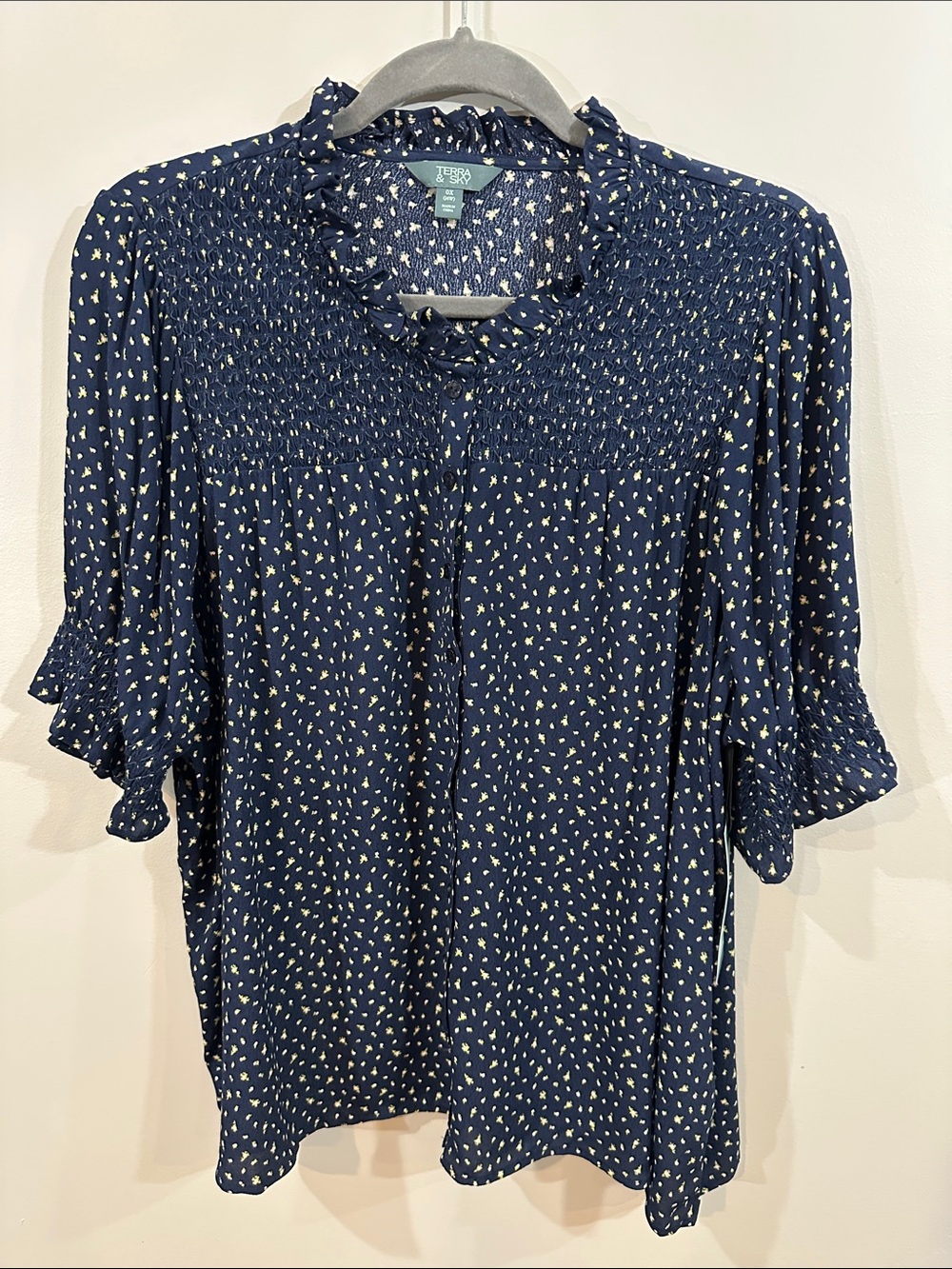NWT Navy Blue Smocked Ruffle Blouse